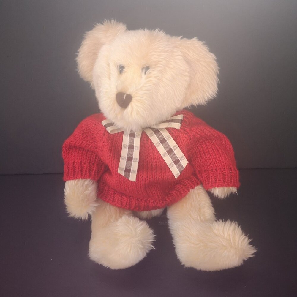 Vintage Russ Berrie "Kipling" Tan Plush Stuffed Bear w/ Red Sweater 12"